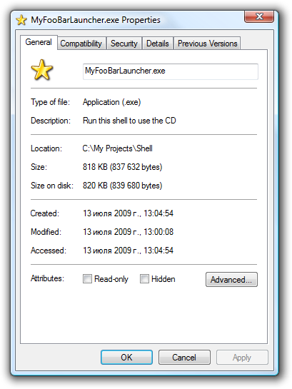 File properties of customized autorun launcher.