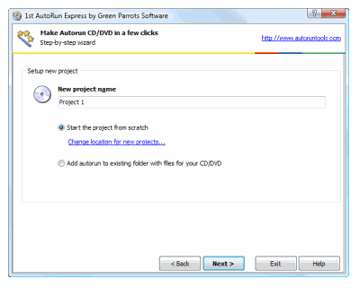 Create new autorun cd project page. Click to enlarge...