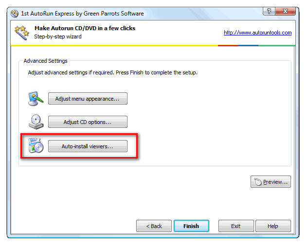 Auto-install viewers button on a final page of autorun menu wizard