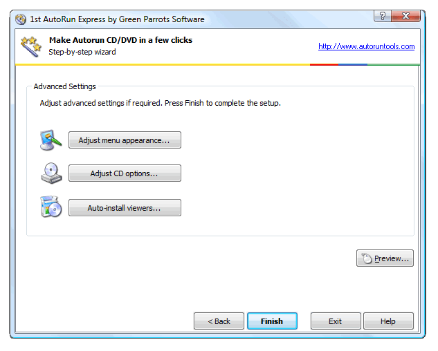 Advanced settings for autorun menu